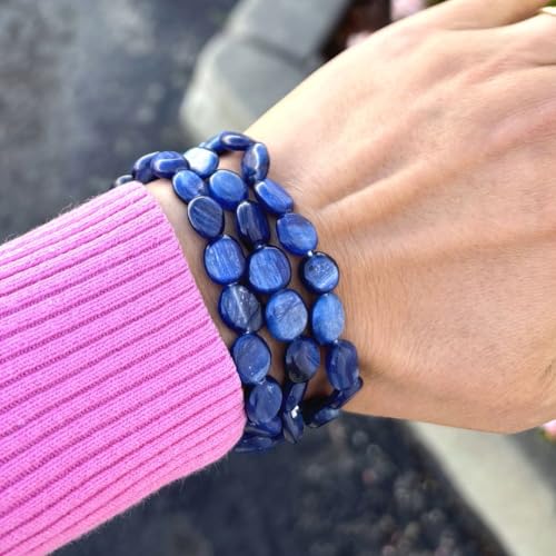 Adabele 1pc Natural Stretch Gemstone Bracelet 7mm-10mm Free Form Bead 7 Inch 7.5 Inch Healing Crystal Engergy Quartz Chakra Jewelry Women Birthday Gift - color: Kyanite, size: 7 Inch (bead size 7-10mm)