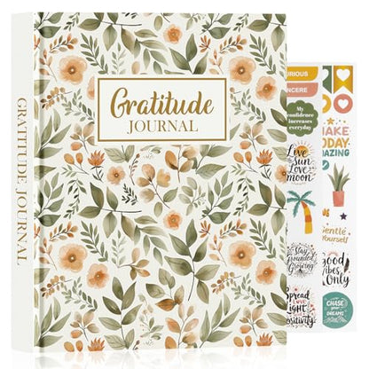 Lanpn Daily Gratitude Journal for Woman Men, The 5 Minute Gratitude Diary with Prompts, Leather Mindfulness Affirmation Planner, Mental Health Guided Notebook Better Every Day Reflection, 156 Page - color: Orange Flower