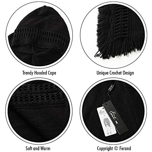 Ferand Ladies' Hooded Cape with Fringed Hem, Crochet Poncho Knitting Patterns for Women