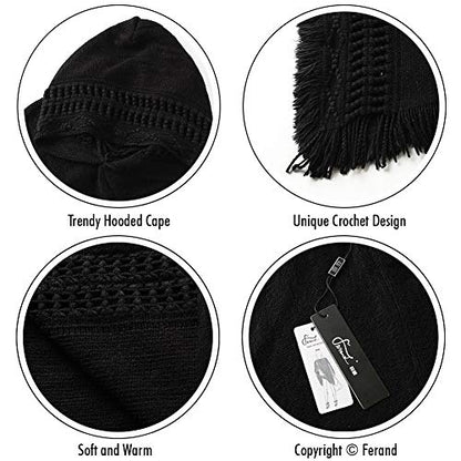 Ferand Ladies' Hooded Cape with Fringed Hem, Crochet Poncho Knitting Patterns for Women