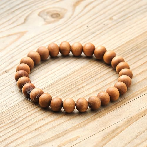 Sandalwood Bracelet for Women Men Buddhist Prayer Strand Chandan Bracelet Handmade Stretchable Elastic Sandalwood Beaded Wristbands for Yoga Meditation - style: 8mm Beads