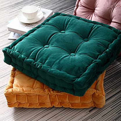 Tufted Velvet Floor Cushion, Square Thick Seating Cushion with Carrying Handle, Patio Meditation Pillow Tatami Chair Pads, 18"x18"x3.9", Emerald Green - color: S-emerald Green