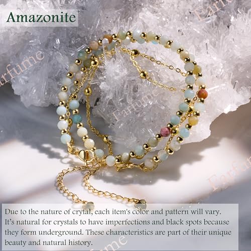 Farfume Crystal Bracelet Beaded Bracelets 4mm Natural Stone Beads Gemstone Handmade Jewelry Gift for Women - color: Amazonite-Calming