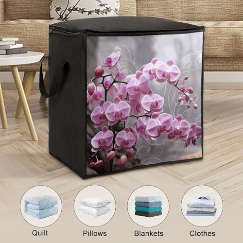 Clothes Storage Bag Personalized Durable Foldable Large Toy Storage Bags with Zipper Moving Bags Luggage Organizer Pink Orchid Printed Bags