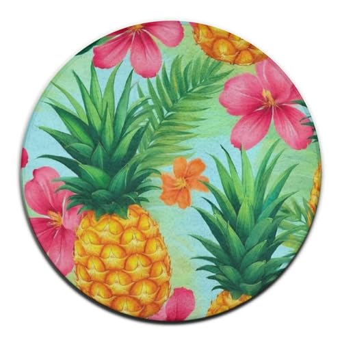 Modern Round Area Rug, Non-Slip Machine Washable Kitchen Office Circle Rug, Room Sofa Yoga Soft Round Carpet Compatible with Exotic Tropical Flowers Leaves Watercolor Pineapple 36inch(90cm) - color: Color483, size: 36inch(90cm)