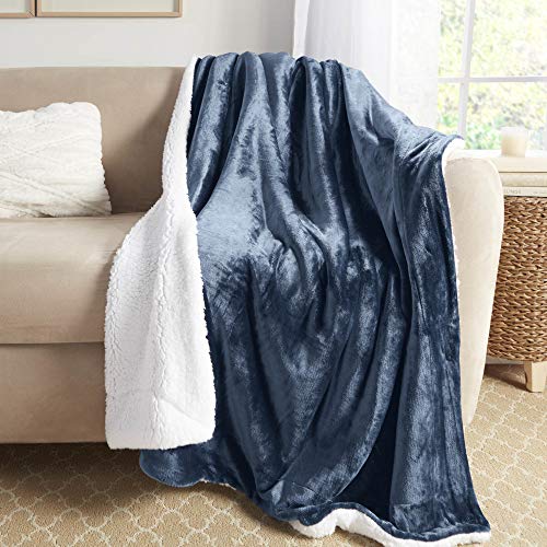 Sherpa Throw Blanket Super Soft Reversible Ultra Luxurious Plush Blanket, 50 x 60 inches, Navy/White - color: Navy / White, size: Throw (50" x 60")