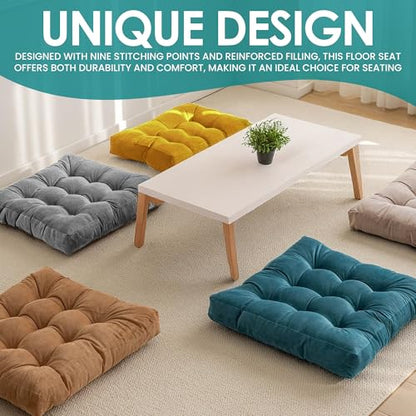 NEST & LOOM Floor Cushions - Floor Chair Pillow, Meditation Cushion, Square Large Floor Pillow, Solid Thick Tufted Floor Pillow - Teal - 21.65" x 21.65"