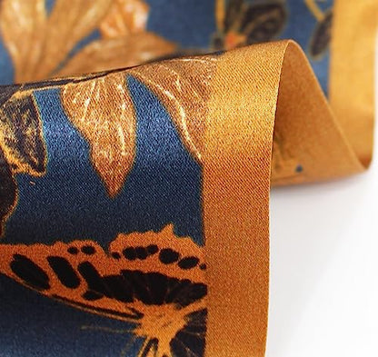 ANDANTINO 100% Silk Scarf for Women 59”*6.3” Long Shawls for Headscarf and Neck- Oblong Hair Wraps with Gift Packed - color: Navy-flower&birds