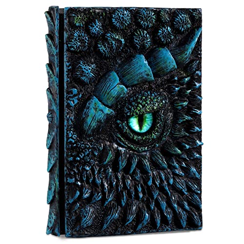 molshine A5 (7.3" x 5.1") 3D Dragon Embossed Journal,Resin Engraving Notebook,Retro Diary,100 Sheets Blank Paper,Hardcover Travel Notepad for Writing,Sketchbook,Collection,Gift,Decoration (Blue) - color: Dragon Eye(Blue)