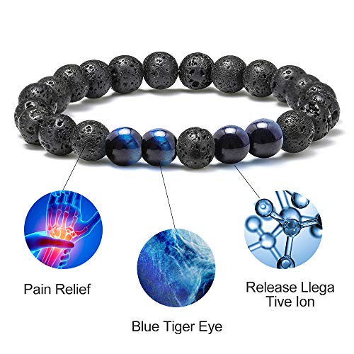 M MOOHAM Fathers Day Gift Mens Bracelet - Beaded Natural Stone 8mm Tiger Eye Matte Agate Lava Rock Bracelets for Men Teen Boys Grandpa Dad Birthday Gifts Jewelry - style: Lava Rock Blue Tiger Eye Bracelets