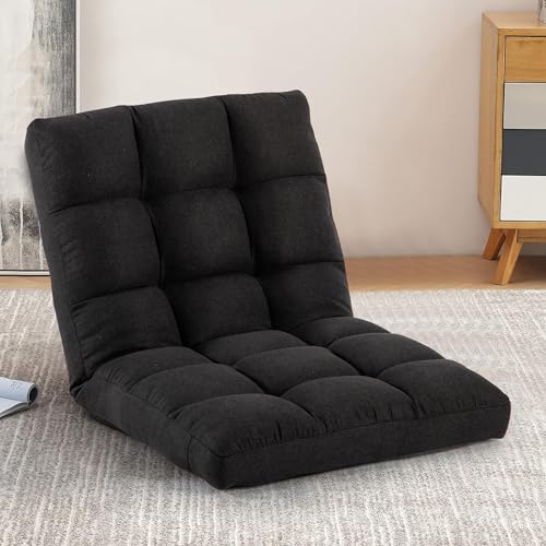 Floor Chair with Back Support Folding Chair with 6 Adjustable Position, Padded Sleeper Bed, Floor Gaming Chair, Meditation Chair, Gaming Floor Chairs for Adults (Country Rustic, Black) - color: Black