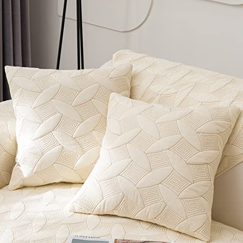 Farmhouse Neutral Embroidered Throw Pillow Cover Set of 2 Cotton Quilted Decorative Square Cushion Covers Pillowcase for Sofa Couch Bed Chair (Ivory C,18"x18") - color: Ivory C, size: 18"x18"/Square