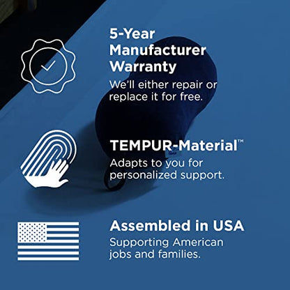 Tempur-Pedic All-Purpose Memory Foam Travel Pillow, Peanut-Shaped Lumbar Pillow for Neck and Back Pressure Relief, Navy