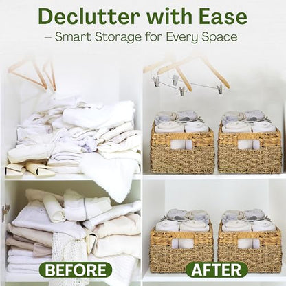 Medium Wicker Storage Baskets with Handles, Natural Seagrass and Hyacinth Woven Storage Basket for Organizing Shelves, Bedroom, Pantry, Rectangular, 15.5 x 9.5 x 6.5 Inches - size: Medium - 15.5" x 9.5" x 6.5" in.
