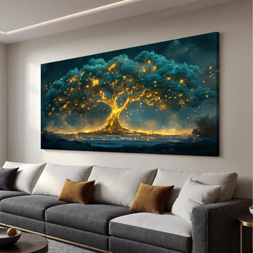 Canvas Wall Art Decor Artwork for Walls Green Wall Art Decor Large Tree of Life Wall Art for Living Room Wall Art Paintings Prints Gold Tree Wall Decor Art Art Work for Home Office Wall Decor 29"X58" - color: QLS-A, size: 58"L x 29"W
