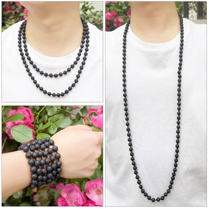 Beaded Necklace Hand Knotted for Woman - color: Lava Stone