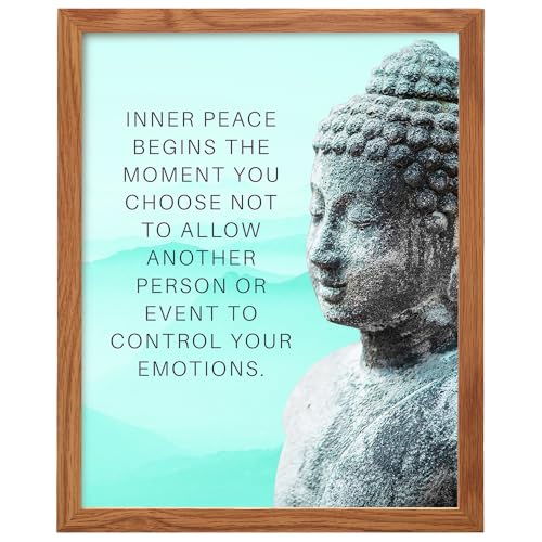 Buddhism Buddha Statue Art Print FRAMED - Inspirational Motivational Zen Quote Wall Decor for Bathroom, Home, Apartment, Spa, Yoga or Meditation Room, Unique Gift for New Age Women - 8x10 Blue Picture - size: 8"L x 10"W, style: Framed