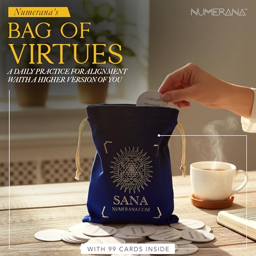 SANA Numerana Bag of Virtues Daily Mindfulness Cards for Morning Routines & Families - 99 Sacred Affirmations for Spiritual Alignment and Intention Setting