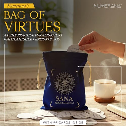 SANA Numerana Bag of Virtues Daily Mindfulness Cards for Morning Routines & Families - 99 Sacred Affirmations for Spiritual Alignment and Intention Setting