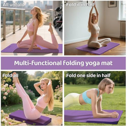 Foldable Yoga Mat (12mm) Exercise Mats for Home Workout,Comfortable and Durable,Thick-Portable Folding Mat,Non Slip,Pilates Mat Thick,Outdoor Use,Meditation,Travel,Camping（71"x24" x0.47"）
