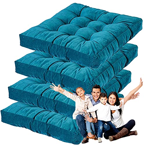 Square Meditation Pillow for Seating on Floor,Solid Thicken Futon Pillow Seat Floor Cushion for Yoga Corduroy Chair Pad (Blue 55cm/22in(Set of 4)) - color: Blue, size: 55cm/22in(Set of 4)