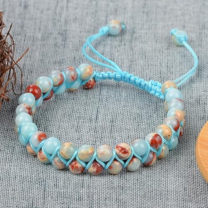 MASSIVE BEADS Double Layer Natural Chakra Healing Power Crystals Macrame Bracelet Yoga Stone Beads Gemstone Meditation Relax Anxiety Bangle for Unisex Women Men - color: Imperial Jasper, size: 6mm