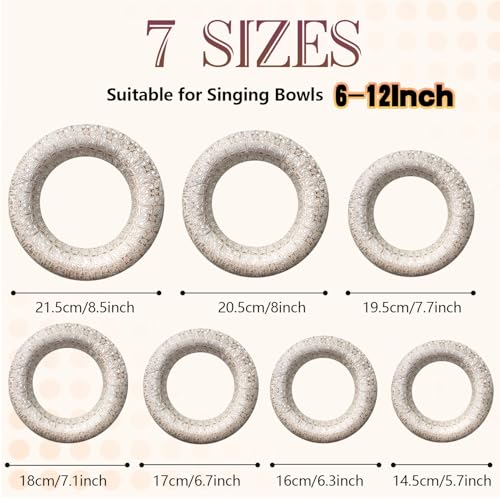 7 Pcs Singing Bowl Cushion Set for 6-12" Tibetan Singing Bowls, Handmade Silk Brocade Fabric Round Cushion Pillow for Folk World Percussion Meditation and Crystal Sound Bowls(Silver)