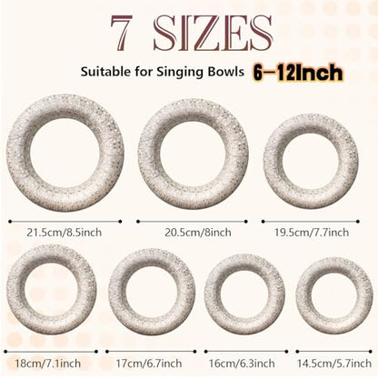 7 Pcs Singing Bowl Cushion Set for 6-12" Tibetan Singing Bowls, Handmade Silk Brocade Fabric Round Cushion Pillow for Folk World Percussion Meditation and Crystal Sound Bowls(Silver)