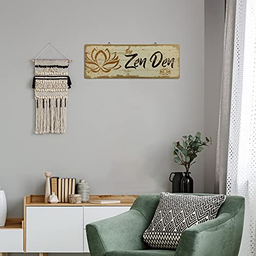 The Zen Den Lotus Wood Sign 15.75 x 5.9 Inch Lotus Yoga Wooden Hanging Wall Sign with Hooks Meditation Home Decor for Yoga Studio Bathroom Bedroom Spiritual Room Decoration(Light Yellow)
