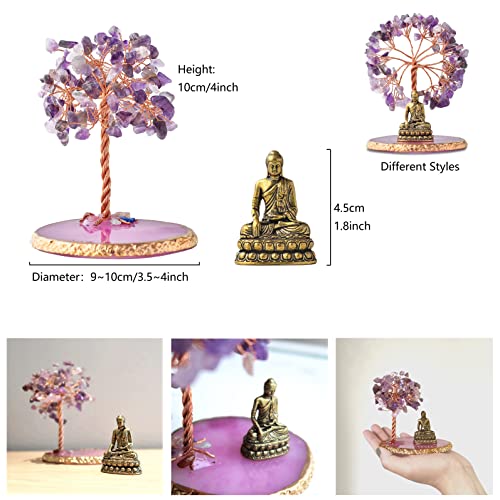 Buddha Statue with Healing Crystal Tree, Tree of Life for Positive Energy. Home Decor Yoga Meditation. Amethyst.(A) - style: A