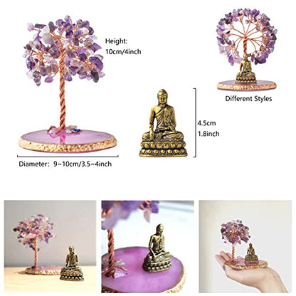 Buddha Statue with Healing Crystal Tree, Tree of Life for Positive Energy. Home Decor Yoga Meditation. Amethyst.(A) - style: A