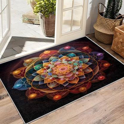 Mandala Rugs for Bedroom - 2x3 Rug, Chakra Area Rug, Meditation Washable Non Slip Soft Rugs, Boho Spiritual Carpet, Zen Yoga Ethnic Home Decor, Mandala Gifts for Women - size: 2' x 3' (Rectangular)