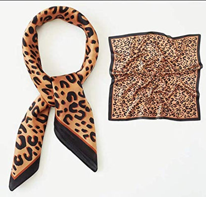 ANDANTINO 100% Mulberry Silk Square Scarf for Hair-25.6" X25.6'' Women Men Natural Silk Neckerchief Digital Printed Headscarf - color: Brown Cheetah Print