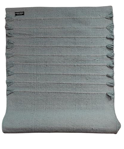 Indian Handmade100 % Organic Anti Skid Multi Colour Cotton Yoga Mat - Eco-Friendly Hand-Woven Rug - Non-Slip & Thick (24”x72”x5mm) for Hot yoga & Everyday Fitness at Home - Comfortable & Foldable Extra-Long Mat - color: Sky Blue