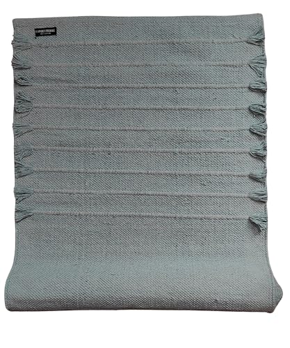 Indian Handmade100 % Organic Anti Skid Multi Colour Cotton Yoga Mat - Eco-Friendly Hand-Woven Rug - Non-Slip & Thick (24”x72”x5mm) for Hot yoga & Everyday Fitness at Home - Comfortable & Foldable Extra-Long Mat - color: Sky Blue