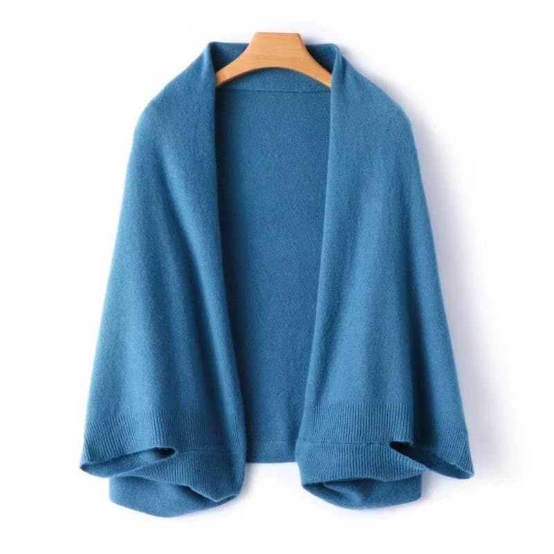 WaJuemy Shrug Sweater Shawl Wraps for Women Soft Cashmere Ponchos Sweater Cardigan Casual Open Front Top Cape Shawls - color: 09 Turquoise