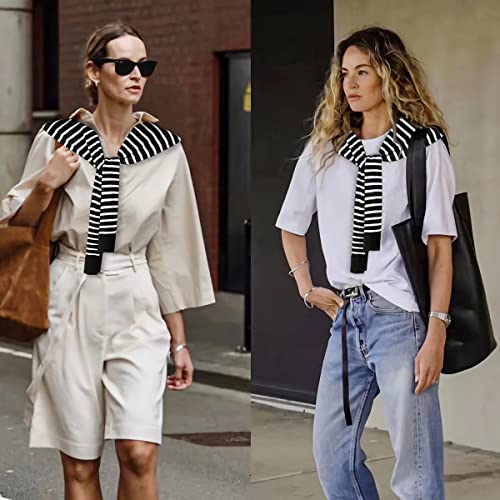 WaJuemy Sweater Shawl Wraps for Women Sweater Knitted Knotted Shawls Travel Casual Scarf Cape Shoulder Tops Fashion Wrap - color: Black/White