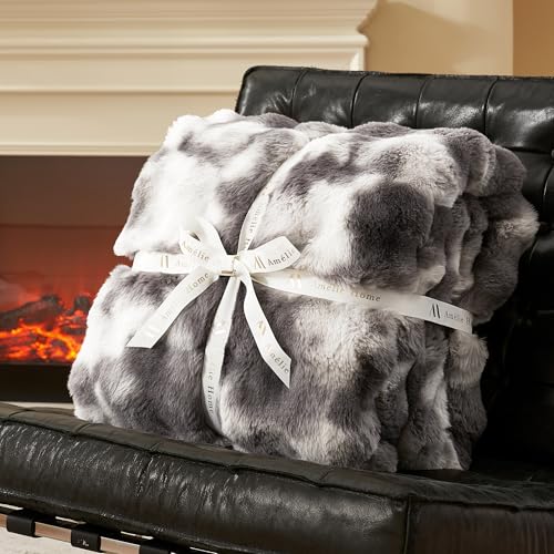 Amélie Home Faux Fur Throw Blanket, Ultra Soft Fuzzy Plush Bubble Blanket for Couch, Bed & Living Room, 60"x80", Tie-dye Grey - color: Tie-dye Grey, size: 60" x 80"