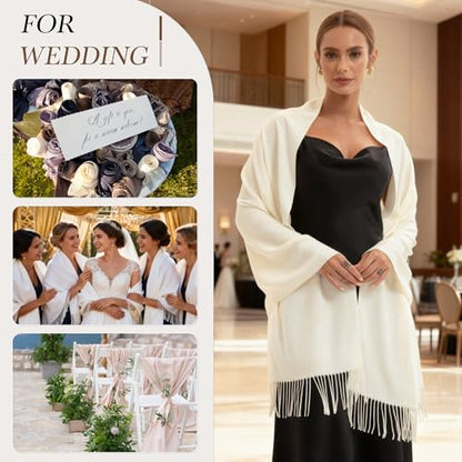 Pashmina Scarf and Shawl - Soft Women Pashminas Wrap for Wedding Evening Party dresses - color: Cream