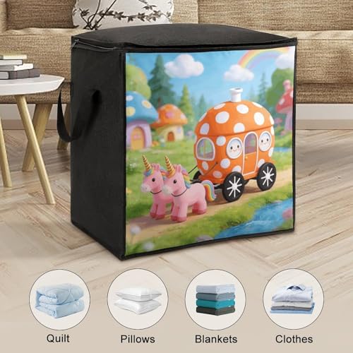 Orange Polka Dot Carriage Storage Bag Portable Closet Organizer Storage Bags Quilt Storage Bags with Zippered Breathable Storage Bag with Carry Handles for Blanket Pillow Bedding