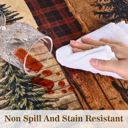 ASPMIZ 2x7 Rustic Runner Rug Non-Slip Washable — Buffalo Plaid Log Cabin Bear Deer Fox Design, Soft Faux Wool Hallway Carpet Runner for Entryway Kitchen, Brown - color: Brown, size: 2' X 7' (Runner)