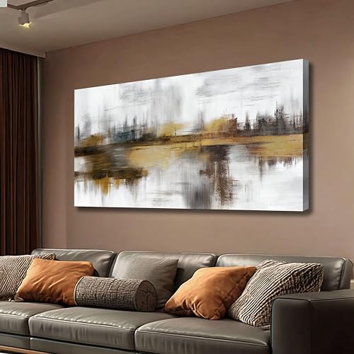 Belmrxne Large Abstract Wall Decor Brown and Grey Wall Art for Living Room Aesthetic Canvas Painting Modern Wall Prints Minimalist Home Decor Artwork 29x58 Inches - color: Brown and Yellow, size: 29"x58"