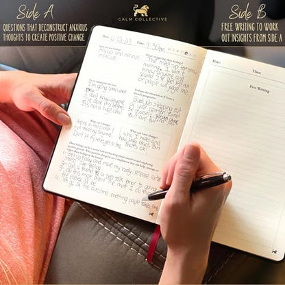 Calm Collective Guided CBT Anxiety Relief Journal for Mental Health Therapy, Mindfulness Self Care Prompt Cards, Wellness Gift Diary Notebook