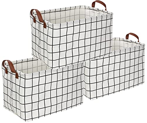 CLOCOR Rectangular Storage Basket, Collapsible Cute Pattern Storage Bin, Waterproof Coating Storage Box with Handles for Home Organization, Gift Basket (3 pack White checks) - color: 3 Pack White Checks