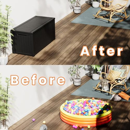 200 Gallon Outdoor Storage Box Patio Deck Box Waterproof, Resin Lockable Outside Large Storage Bin for Pool Cushion Furniture, Garden Tools UV-Resistant, Black