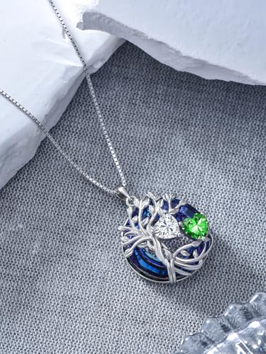 TOUPOP s925 Sterling Silver Family Celtic Tree of Life Pendant Necklaces with 2 Heart Birthstone with Blue Austrian Crystal Jewelry Birthday Valentines Day Gifts for Her, Anniversary Christmas Gifts for Wife Girlfriend Mom (18K Real White Gold Filled) - c