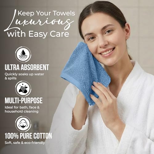 RIVERSIDE Pack of 24 Wash Cloths for Showering, 12 x 12 Inches, Super Soft & Absorbent, 100% Cotton Washcloths Premium Quality Flannel Face Cloths for Bathroom, Gym, Spa (Electric Blue, 24 Pack) - color: Electric Blue