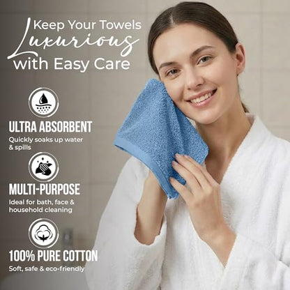 RIVERSIDE Pack of 24 Wash Cloths for Showering, 12 x 12 Inches, Super Soft & Absorbent, 100% Cotton Washcloths Premium Quality Flannel Face Cloths for Bathroom, Gym, Spa (Electric Blue, 24 Pack) - color: Electric Blue