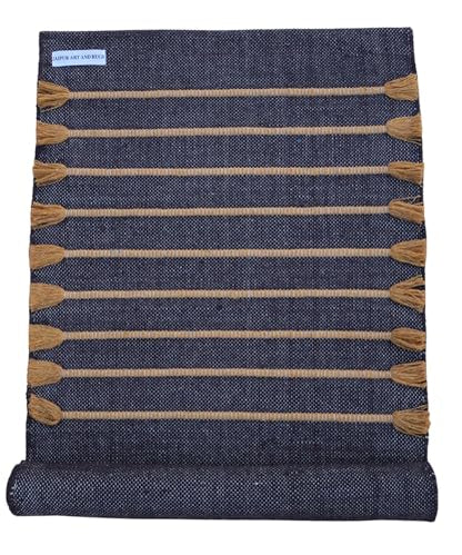 Jaipur Art & Rugs Cotton Yoga Rug - Eco-Friendly Hand-Woven Thick Mat (24”x72”x5mm) for Everyday Fitness at Home - Comfortable & Extra-Long - color: Black-Yellow