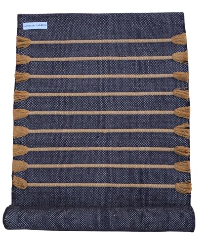 Jaipur Art & Rugs Cotton Yoga Rug - Eco-Friendly Hand-Woven Thick Mat (24”x72”x5mm) for Everyday Fitness at Home - Comfortable & Extra-Long - color: Black-Yellow